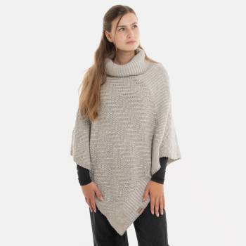 KNIT FACTORY gestrickter PONCHO AMBER iced clay beige