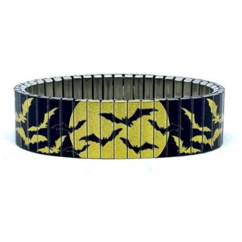 urband LONDON Edelstahlzugarmband BATS Fledermäuse mit Mond Schwarz Gold Metallic - 18 mm