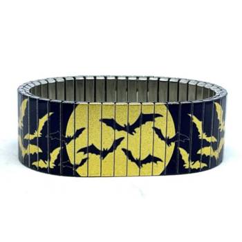 urband LONDON Edelstahlzugarmband BATS Fledermäuse mit Mond Schwarz Gold Metallic - 22 mm