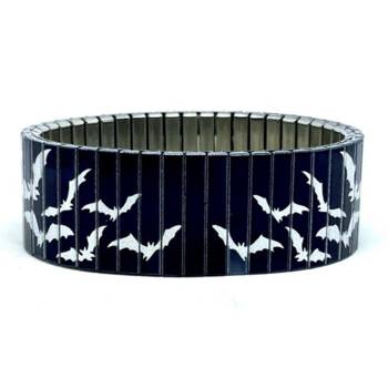 urband LONDON Edelstahlzugarmband BATS Fledermäuse Schwarz Silber Metallic - 22 mm