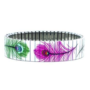 urband LONDON Edelstahlzugarmband PEACOCK Weiß Bunte Federn - 18 mm