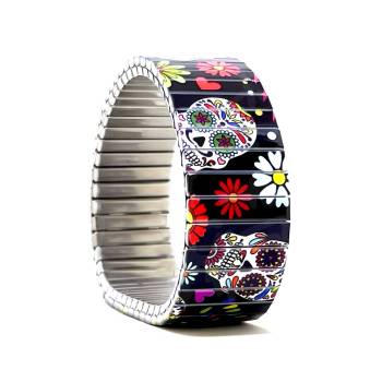 urband LONDON Edelstahlzugarmband SUGAR SKULLS Schwarz Bunt - 18 mm