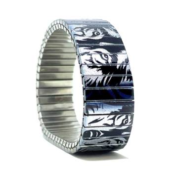 urband LONDON Edelstahlzugarmband TATTOO WOLVES HUNT Schwarz Cobalt Silber Metallic - 18 mm