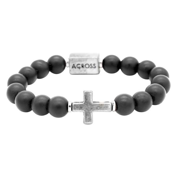 ACROSS Armband KREUZ Naturstein grau