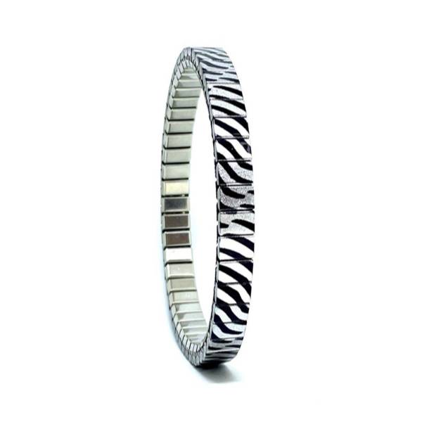 urband LONDON Edelstahlzugarmband ZEBRA Silber Schwarz Metallic - 6 mm