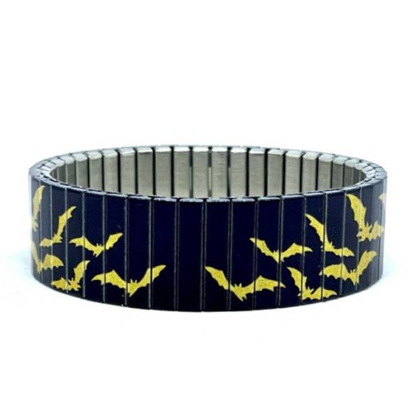 urband LONDON Edelstahlzugarmband BATS Fledermäuse Schwarz Gold Metallic - 18 mm