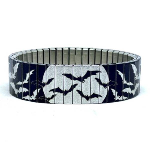 urband LONDON Edelstahlzugarmband BATS Fledermäuse mit Mond Schwarz Silber Metallic - 18 mm