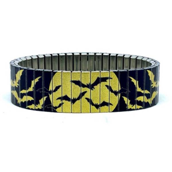 urband LONDON Edelstahlzugarmband BATS Fledermäuse mit Mond Schwarz Gold Metallic - 18 mm