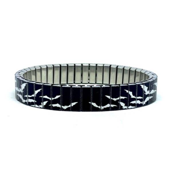 urband LONDON Edelstahlzugarmband BATS Fledermäuse Schwarz Silber Metallic - 10 mm