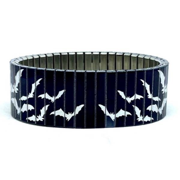 urband LONDON Edelstahlzugarmband BATS Fledermäuse Schwarz Silber Metallic - 22 mm