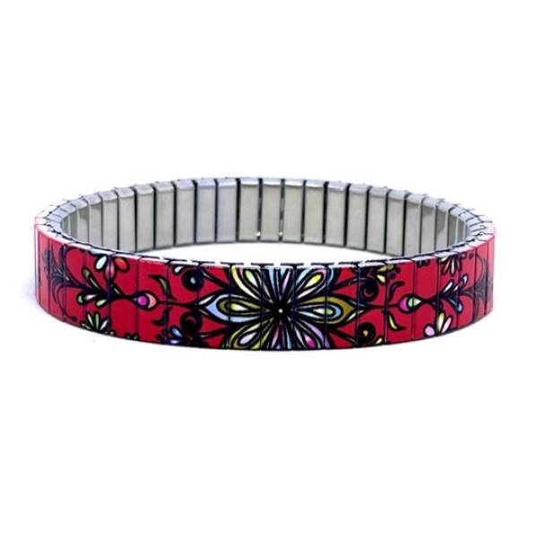 urband LONDON Edelstahlzugarmband FLOWERS MANDALA Rot Bunt - 10 mm