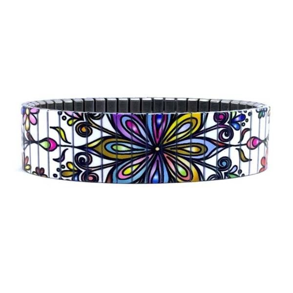 urband LONDON Edelstahlzugarmband FLOWERS MANDALA Weiß Bunt - 18 mm