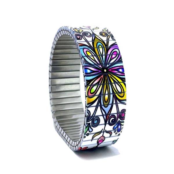 urband LONDON Edelstahlzugarmband FLOWERS MANDALA Weiß Bunt - 18 mm