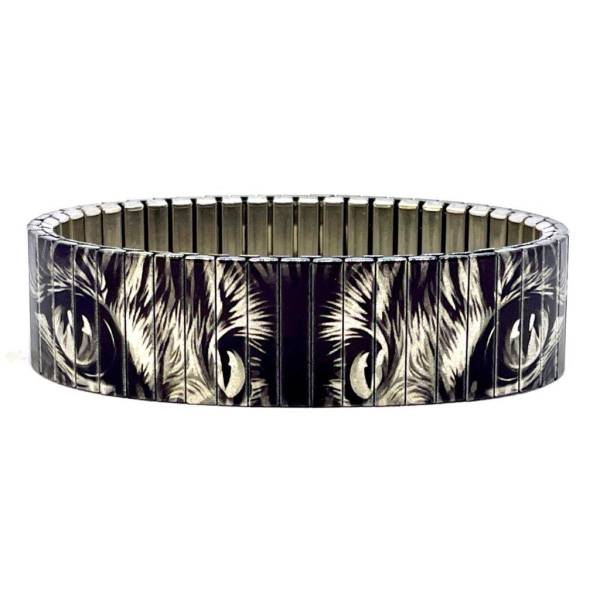 urband LONDON Edelstahlzugarmband TATTOO TABBY CATS Schwarz Creme Metallic - 18 mm