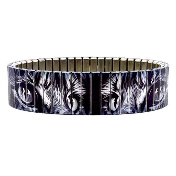 urband LONDON Edelstahlzugarmband TATTOO COOL TABBY CATS Schwarz Cobalt Silber Metallic - 18 mm