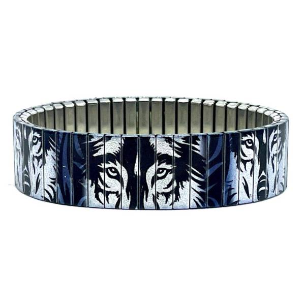 urband LONDON Edelstahlzugarmband TATTOO WOLVES HUNT Schwarz Cobalt Silber Metallic - 18 mm