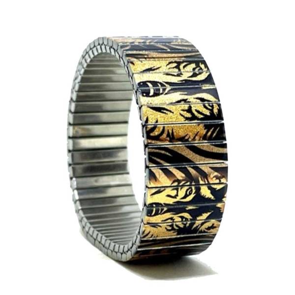 urband LONDON Edelstahlzugarmband TATTOO WOLVES WILD TRIBE Schwarz Gold Metallic - 18 mm