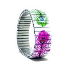 urband LONDON Edelstahlzugarmband PEACOCK Weiß Bunte Federn - 18 mm